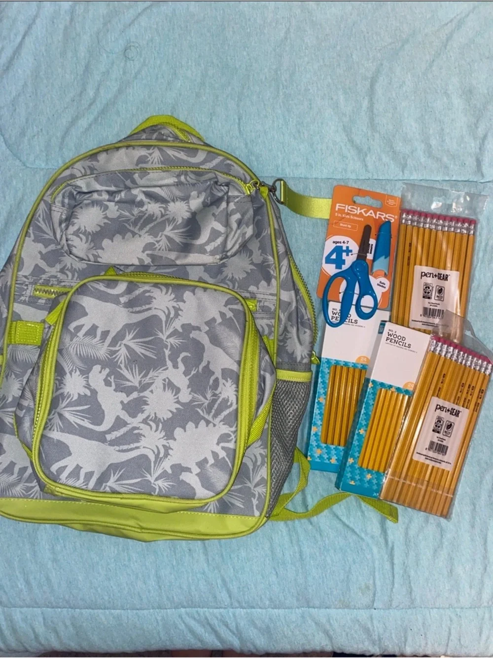 Kids Gray & Lime Green Backpack with School Supply Set